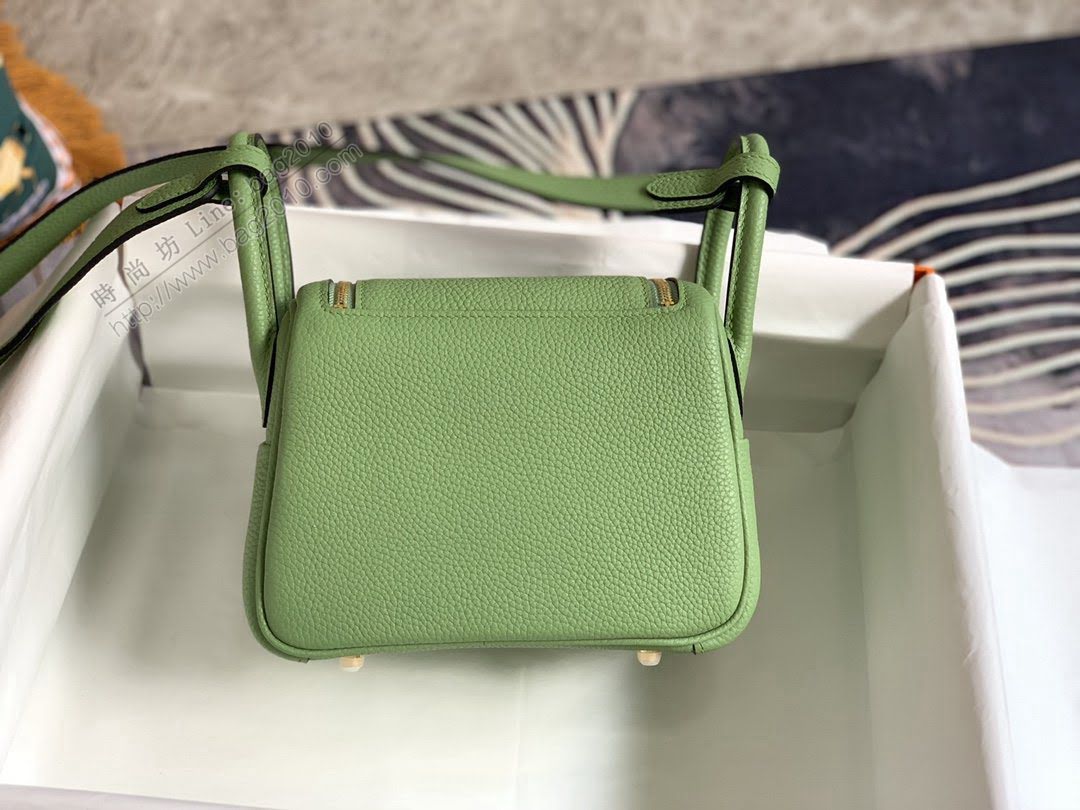 愛馬仕mini Lindy Hermesn琳迪女包 可斜背手拎 蜜蠟線縫製 牛油果綠  am2112